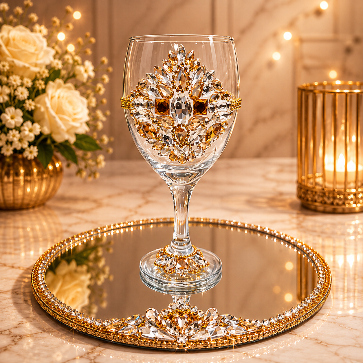 The Majestic Crown – Luxury Doodh Pilai Glass & Mirror Tray Set