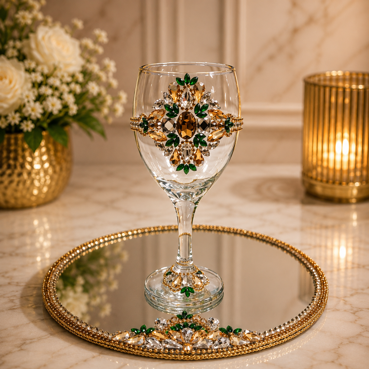 The Majestic Crown – Luxury Doodh Pilai Glass & Mirror Tray Set