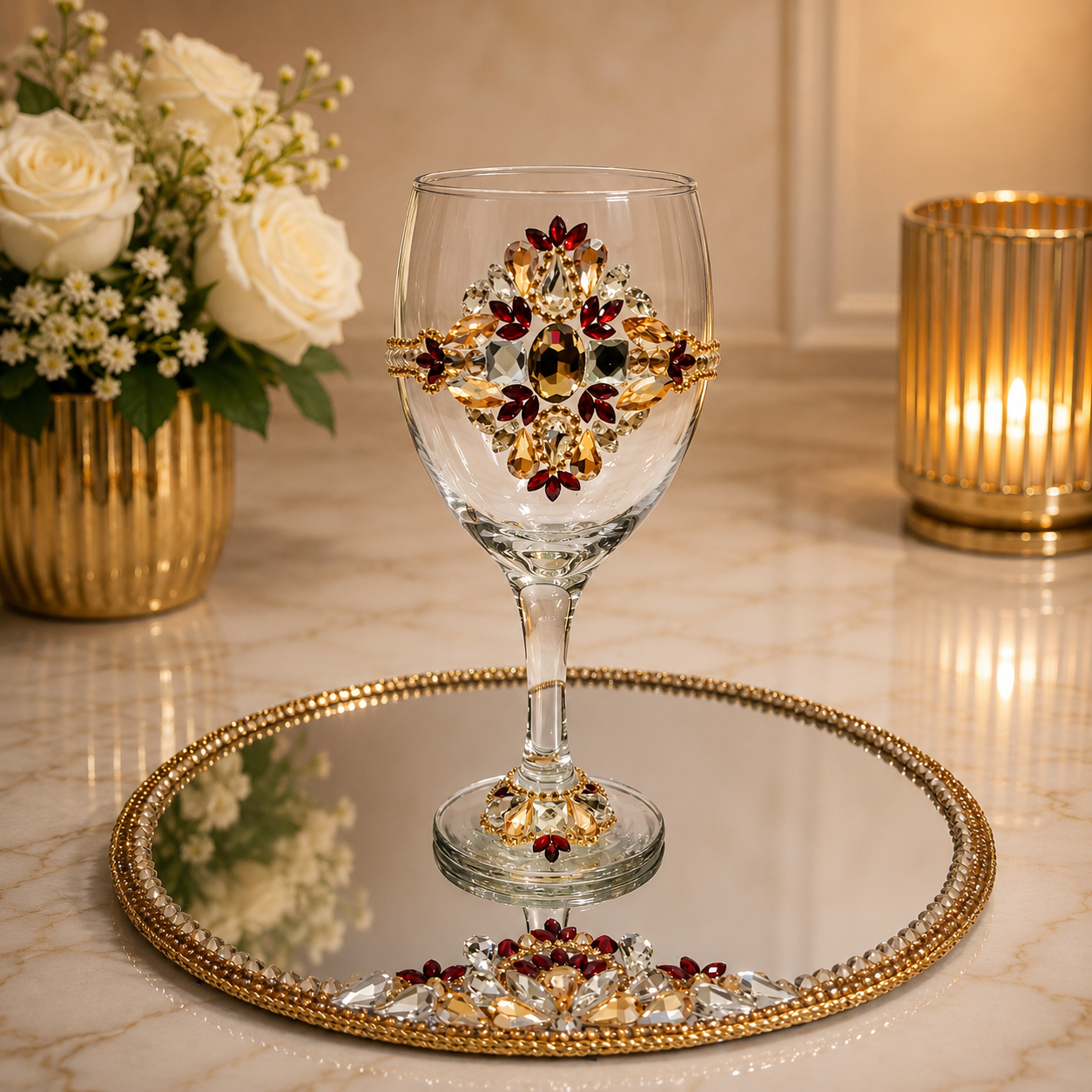 The Majestic Crown – Luxury Doodh Pilai Glass & Mirror Tray Set
